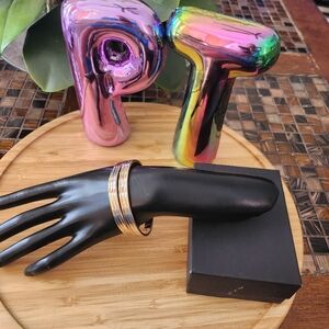 2 Vintage Bangle Bracelets 24K Gold Electroplated